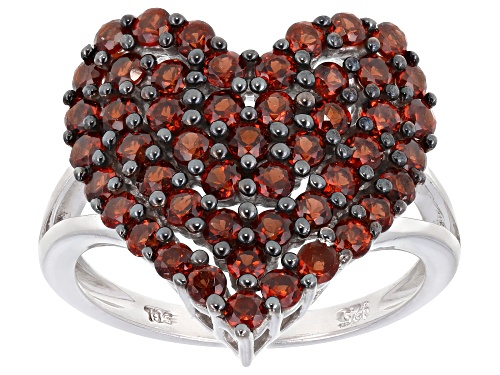 1.96ctw round red Vermelho Garnet™ rhodium over sterling silver heart shape cluster ring - Size 7