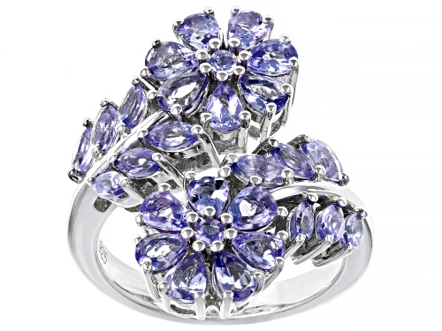 Photo of 2.61CTW MIXED SHAPES TANZANITE RHODIUM OVER STERLING SILVER BYPASS RING - Size 7