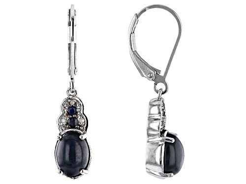 4.00ctw Star Sapphire with .14ctw Blue Sapphire & .02ctw Diamond Accent Rhodium Over Silver Earrings