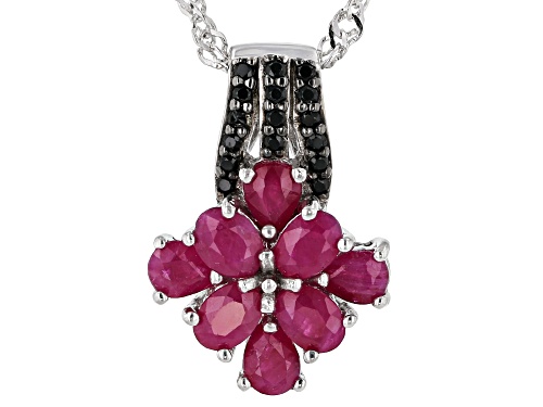 1.53ctw Burmese Ruby with .08ctw Black Spinel Rhodium Over Sterling Silver Pendant with Chain