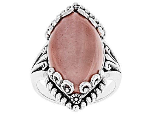 Photo of 22x13mm Marquise Pink Mookaite Cabochon Rhodium Over Sterling Silver Solitaire Ring - Size 7