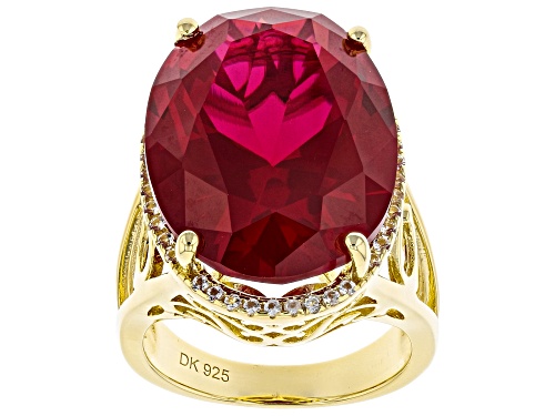 21.34ctw Oval Lab Created Ruby With .39ctw White Topaz 18k Gold Over Silver Ring - Size 6