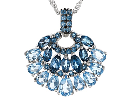Photo of 1.79ctw London Blue & 2.27ctw Swiss Blue Topaz Rhodium Over Silver Pendant With Chain