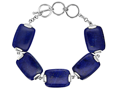 Photo of 23x16mm Rectangular Cushion Lapis Lazuli Rhodium Over Sterling Silver Bracelet - Size 7.25