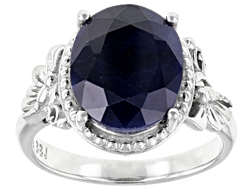 Photo of 4.68ct Oval Blue Sapphire Rhodium Over Sterling Silver Solitaire Ring - Size 9