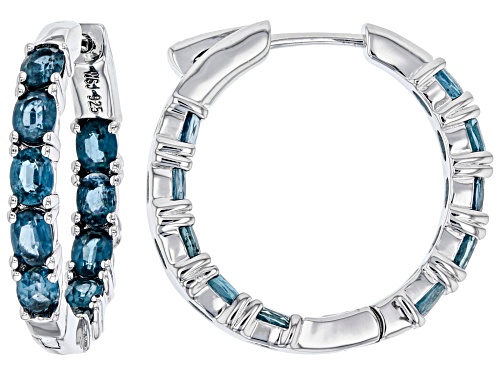 Photo of 3.40ctw Oval Teal Chrome Kyanite Rhodium Over Sterling Silver Inside/Out Hoop Earrings