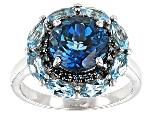 3.80ctw London Blue & Swiss Blue Topaz with .09ctw Blue Diamond Accent Rhodium Over Silver Ring - Size 9