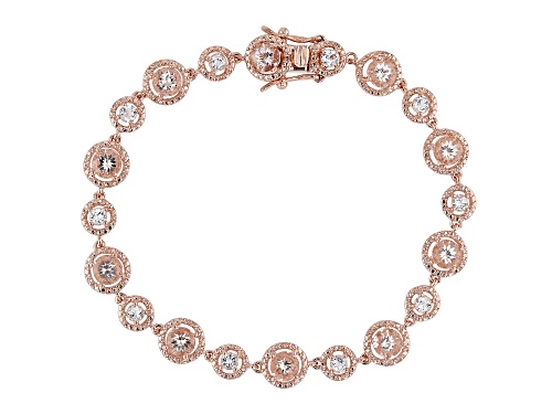 3.40CTW PEACH MORGANITE WITH 1.27CTW WHITE TOPAZ 18K ROSE GOLD OVER SILVER BRACELET - Size 8