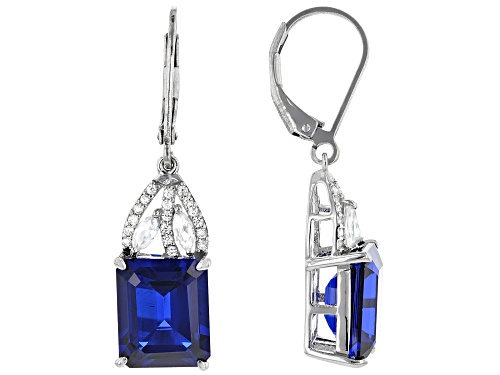 8.12ctw Lab Created Blue Spinel with .63ctw White Zircon Rhodium Over Silver Dangle Earrings