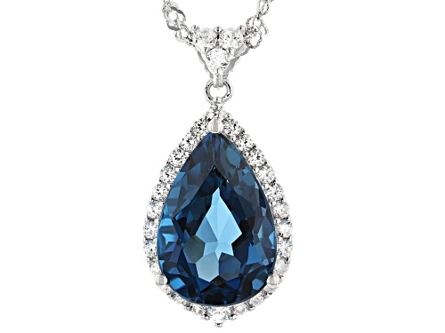 5.95CTW LONDON BLUE TOPAZ WITH .67CTW WHITE ZIRCON RHODIUM OVER STERLING SILVER PENDANT WITH CHAIN