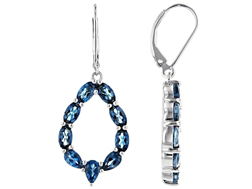 3.06ctw Oval and 1.38ctw Pear Shape London Blue Topaz Rhodium Over Sterling Silver Dangle Earrings