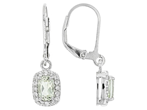 Photo of .85ctw Rectangular Cushion Amblygonite  With .22ctw Round White Zircon Sterling Silver Earrings