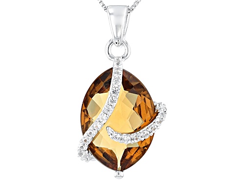 Photo of 8.05ct Marquise Champagne Quartz With .37ctw Round White Zircon Sterling Silver Pendant With Chain