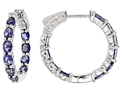 2.55ctw Oval Iolite Rhodium Over Sterling Silver Inside/Outside Hoop Earrings