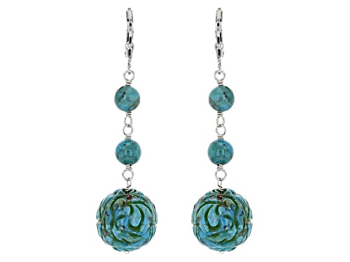 Photo of 6-14mm Round Blue Turquoise Sterling Silver Bead Carved Earrings