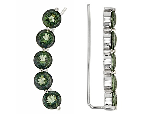 6.80ctw Round Green Labradorite 5-Stone Sterling Silver Climber Earrings