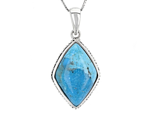 24x16mm Fancy Cut Cabochon Blue Turquoise Sterling Silver Solitaire Pendant With Chain