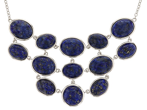 Photo of 13x10mm And 11x8mm Oval With 11mm Round Lapis Lazuli Cabochon Sterling Silver Necklace - Size 18