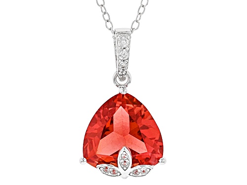 4.68ct Trillion Lab Created Padparadscha Sapphire And .09ctw White Zircon Silver Pendant With Chain