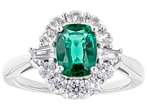 1.15ct Lab Created Emerald With 0.91ctw Lab White Sapphire Rhodium Over Silver Ring - Size 9