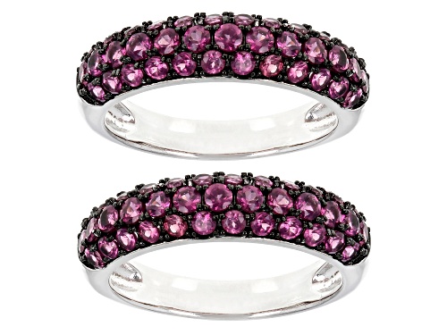 2.49ctw Raspberry Rhodolite Rhodium Over Sterling Silver Band Ring Set of 2 - Size 8