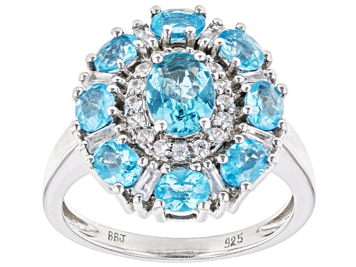 Photo of 1.79ctw Blue Apatite, Neon Apatite With 0.38ctw White Zircon Rhodium Over Sterling Silver Ring - Size 9
