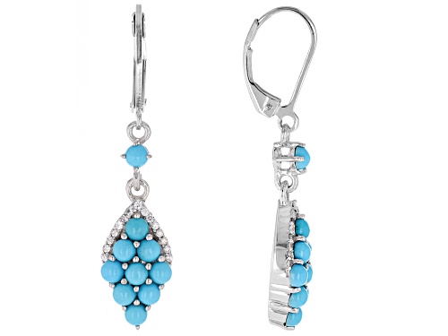 Photo of 3x3mm Sleeping Beauty Turquoise And 0.66ctw White Zircon Rhodium Over Sterling Silver Earrings