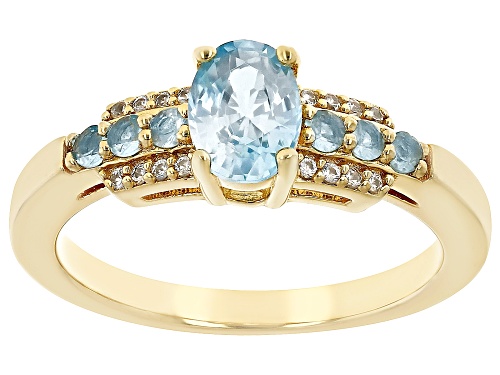 Photo of 1.37ctw Blue Zircon, Blue Apatite And White Zircon 18k Yellow Gold Over Sterling Silver Ring - Size 8
