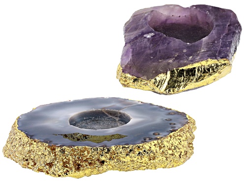 Photo of Agate & Amethyst Tealight Holder with Gold Tone Accent Set of 2