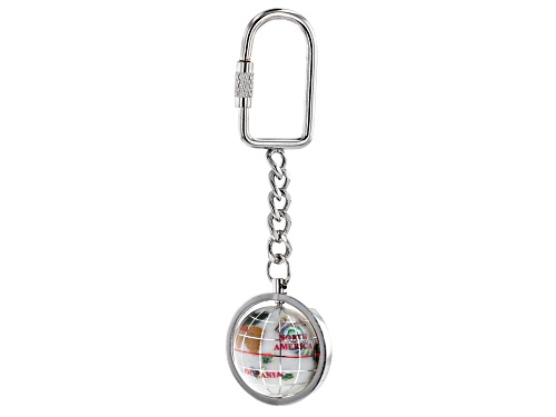Gemstone Globe Keychain with Opal Color Opalite Globe and Silver Tone Keychain