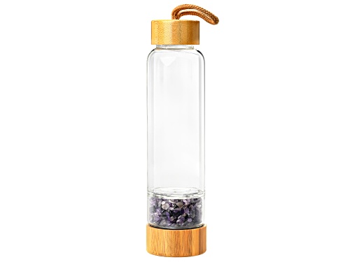 Glass & Bamboo Water Bottle with Amethyst Chips