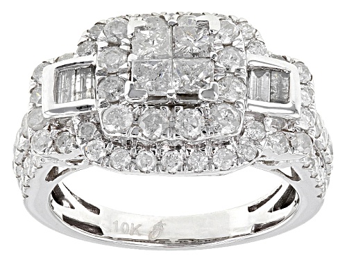 2.00ctw Round, Baguette And Princess Cut White Diamond 10k White Gold Ring - Size 7