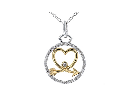0.10ctw White Diamond Rhodium & 14k Yellow Gold Over Sterling Silver Heart & Arrow Medallion Pendant