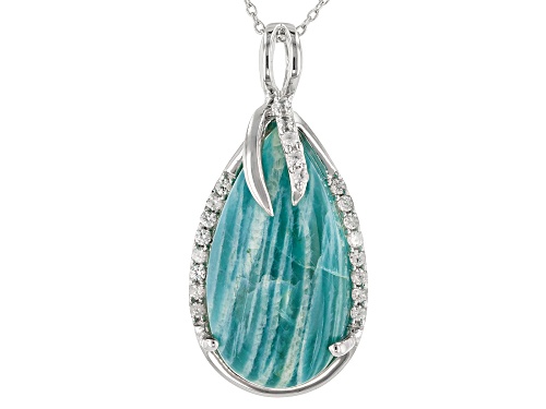 24x13mm Amazonite with .40ctw White Zircon Rhodium Over Sterling Silver Pendant with Chain