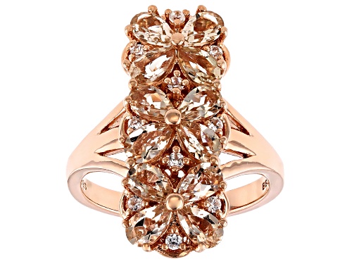 1.53CTW PEAR SHAPE MORGANITE WITH .17CTW ROUND WHITE ZIRCON 18K ROSE GOLD OVER SILVER RING - Size 9