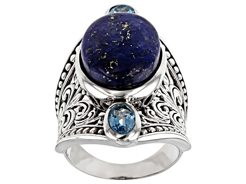 16x12mm Oval Lapis Lazuli & .50ctw Blue Topaz Sterling Silver Ring - Size 7