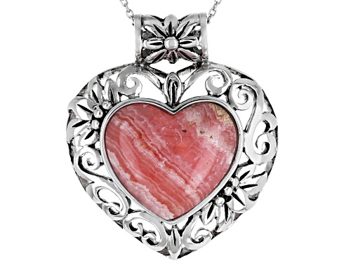 17x15mm Heart Shape Rhodochrosite Sterling Silver Solitaire Pendant With Chain
