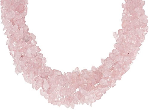 Photo of Mixed Free-form Rose Quartz Rhodium Over Sterling Silver 5-Strand Torsade Necklace - Size 20