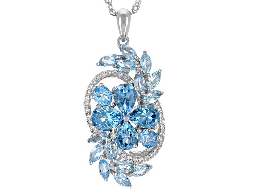 Photo of 5.73ctw Swiss Blue Topaz with .28ctw White Topaz Rhodium Over Sterling Silver Pendant with Chain