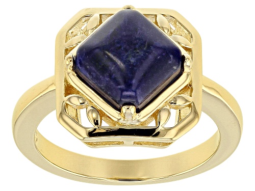 Photo of 8X8MM SQUARE CUSHION CABOCHON SODALITE 18K YELLOW GOLD OVER SILVER SOLTAIRE RING - Size 7