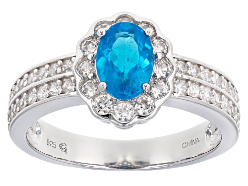 Photo of .85ct Oval Neon Apatite with .92ctw Round White Zircon Sterling Silver Ring - Size 8