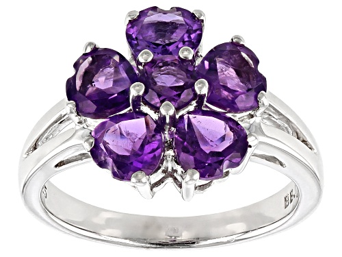 1.90CTW ROUND AND HEART SHAPE AFRICAN AMETHYST RHODIUM OVER STERLING SILVER RING - Size 7