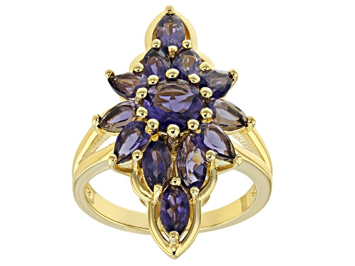 Photo of 2.40ctw Round, Pear Shape & Marquise Iolite 18k Yellow Gold Over Sterling Silver Cluster Ring - Size 8