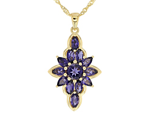 Photo of 2.40ctw Marquise, Pear Shape and Round Iolite 18k  Gold Over Silver Cluster Pendant With Chain