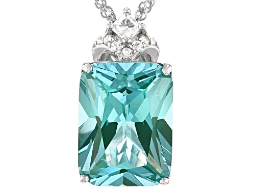 10.56CT LAB CREATED GREEN SPINEL WITH .36CTW WHITE ZIRCON RHODIUM OVER SILVER PENDANT WITH CHAIN