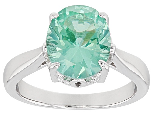 3.42ct Oval Lab Created Green Spinel Rhodium Over Sterling Silver Solitaire Ring - Size 9