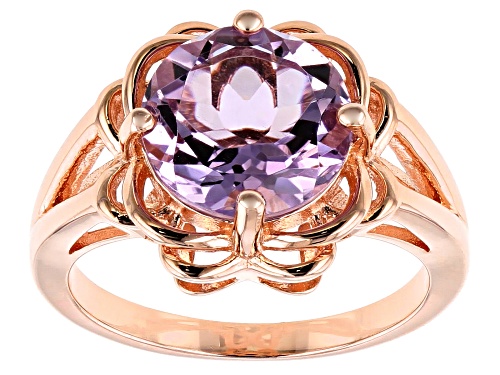 2.98ct Round Lavender Amethyst  18k Rose Gold Over Silver Flower Solitaire Ring - Size 6
