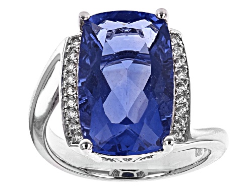 Photo of 8.93ct Rectangular Cushion Color Shift Blue Fluorite & .14ctw White Zircon Rhodium Over Silver Ring - Size 9