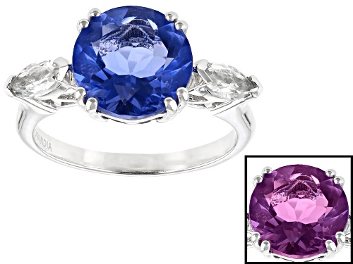 4.25ct Round Color Change Blue Fluorite With .50ctw Marquise White Topaz Sterling Silver Ring - Size 8