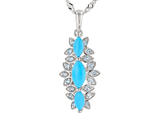 Marquise Sleeping Beauty Turquoise & .30ctw Swiss Blue Topaz Rhodium Over Silver Pendant With Chain